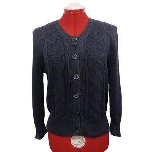 Gloria Vanderbilt Navy Cable Knit Cardigan Sweater Size US L